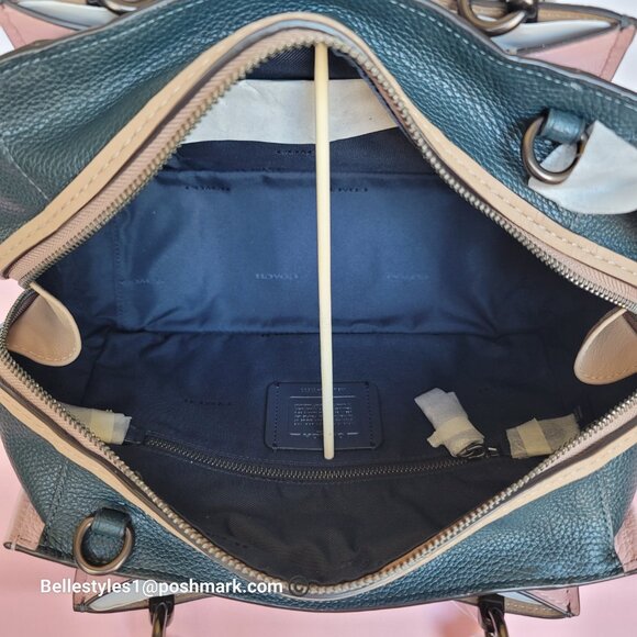 COACH Dreamer 27 In Colorblocked Pebbled Leather-Pine Green Aurora Multi ⭐ - Picture 13 of 16